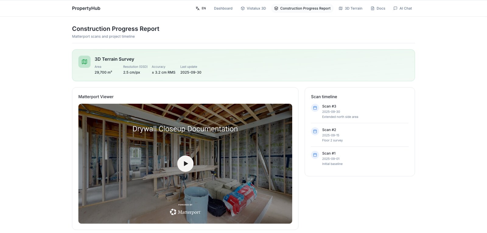Construction progress — Matterport scan timeline