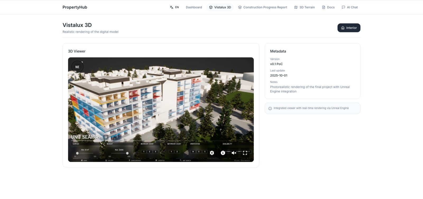 Vistalux 3D — interactive digital twin of the building